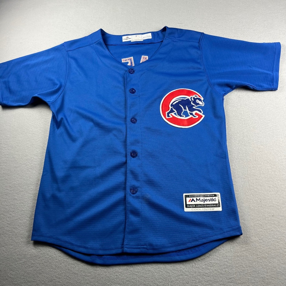 Majestic Chicago Cubs Javier Baez 9 Jersey Kids Large Blue Cool Base MLB